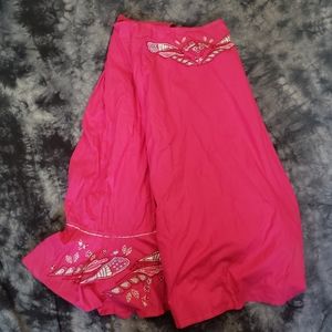 NEW Oilily Fuschia Pink Embroidered Wrap Tie Adjustable Midi Maxi Skirt XS